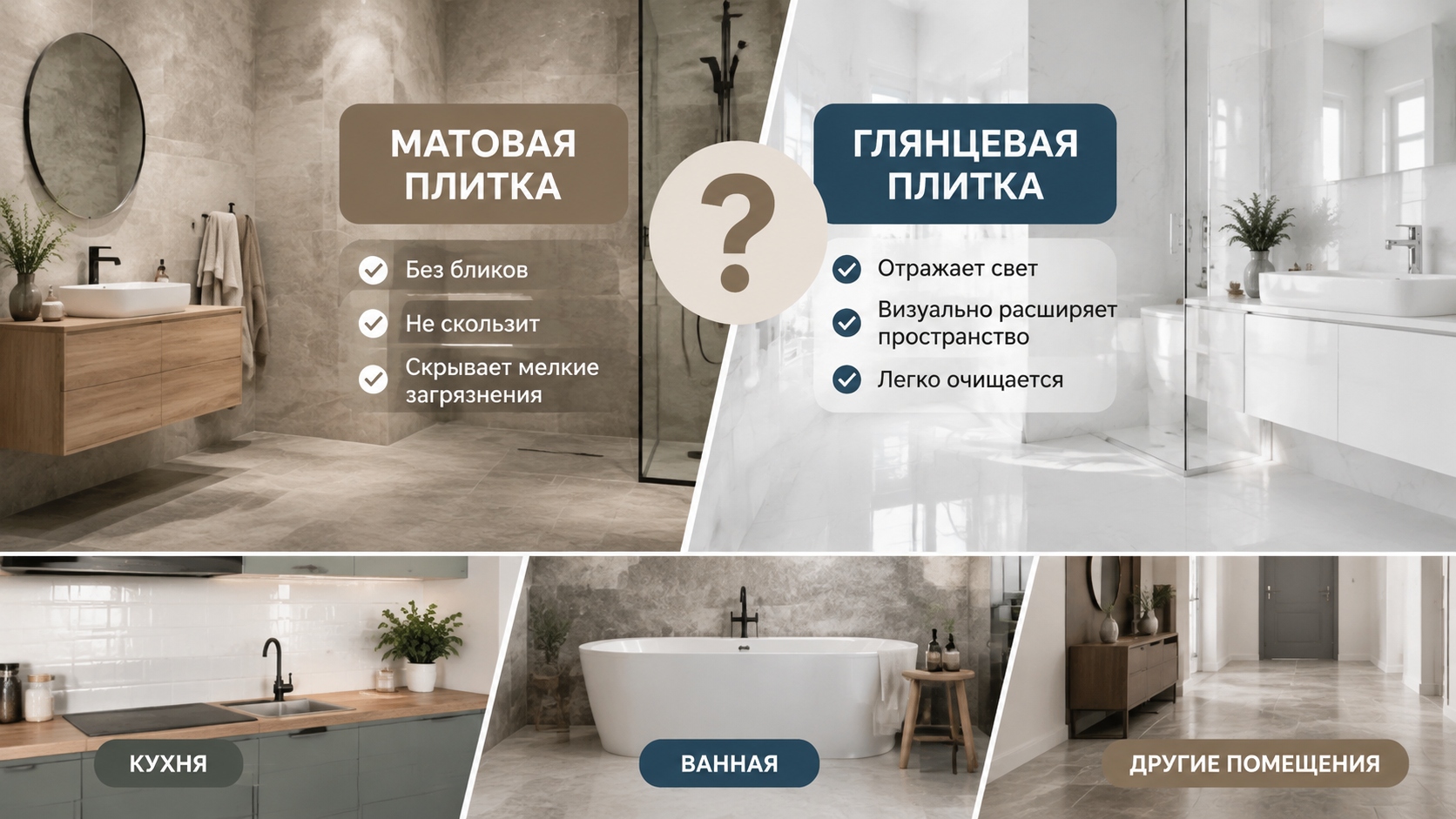Матовая или глянцевая плитка: что лучше для ванной, кухни и других помещений
